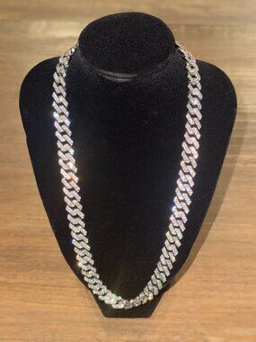 SilverTone Iced Out Cuban link chain 20 inches. Unbranded, untested not magnetic
